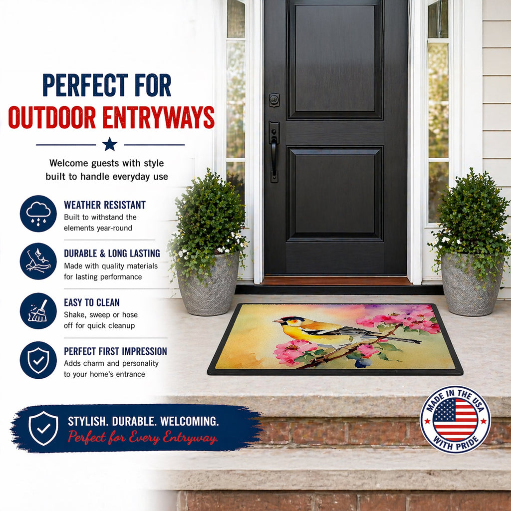 American Goldfinch with Blossoms Doormat Indoor Outdoor 18H X 27W Front Door Mat Rugs for Entryway, Non Slip Washable