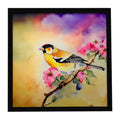 American Goldfinch with Blossoms Framed Metal Print Bathroom, Kitchen, Office, Home Decor Wall Art Ready to Hang, Square, 8X8