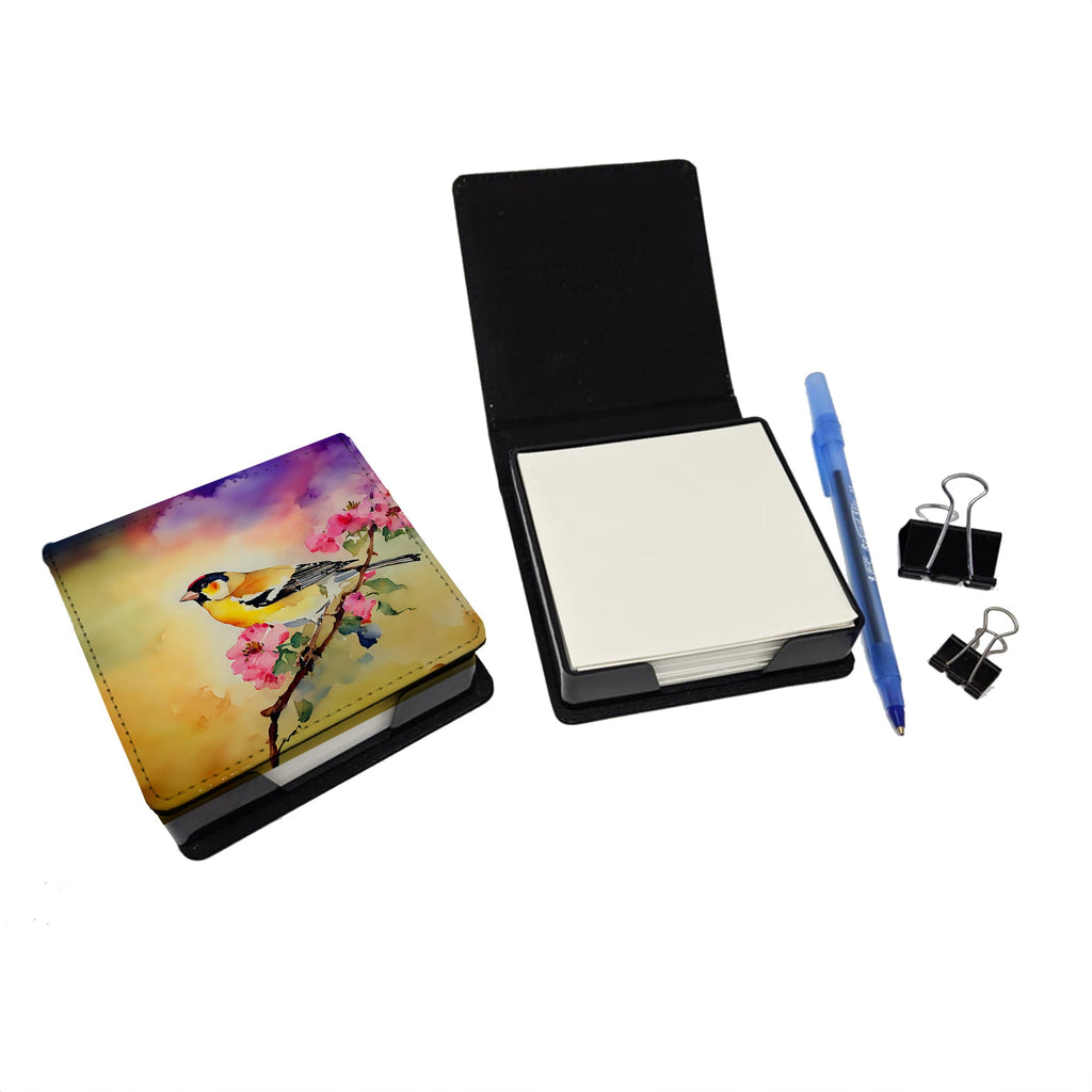 American Goldfinch with Blossoms PU Leather Note Paper Holder with Artist-Designed Cover, Desk Accessory, Office Gift