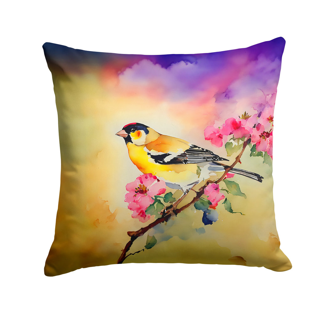 American Goldfinch with Blossoms Decorative Throw Pillow 14x14 Indoor Outdoor Accent Cushion, Fabric Cover with Insert for Sofa, Bed, Porch & Living Room
