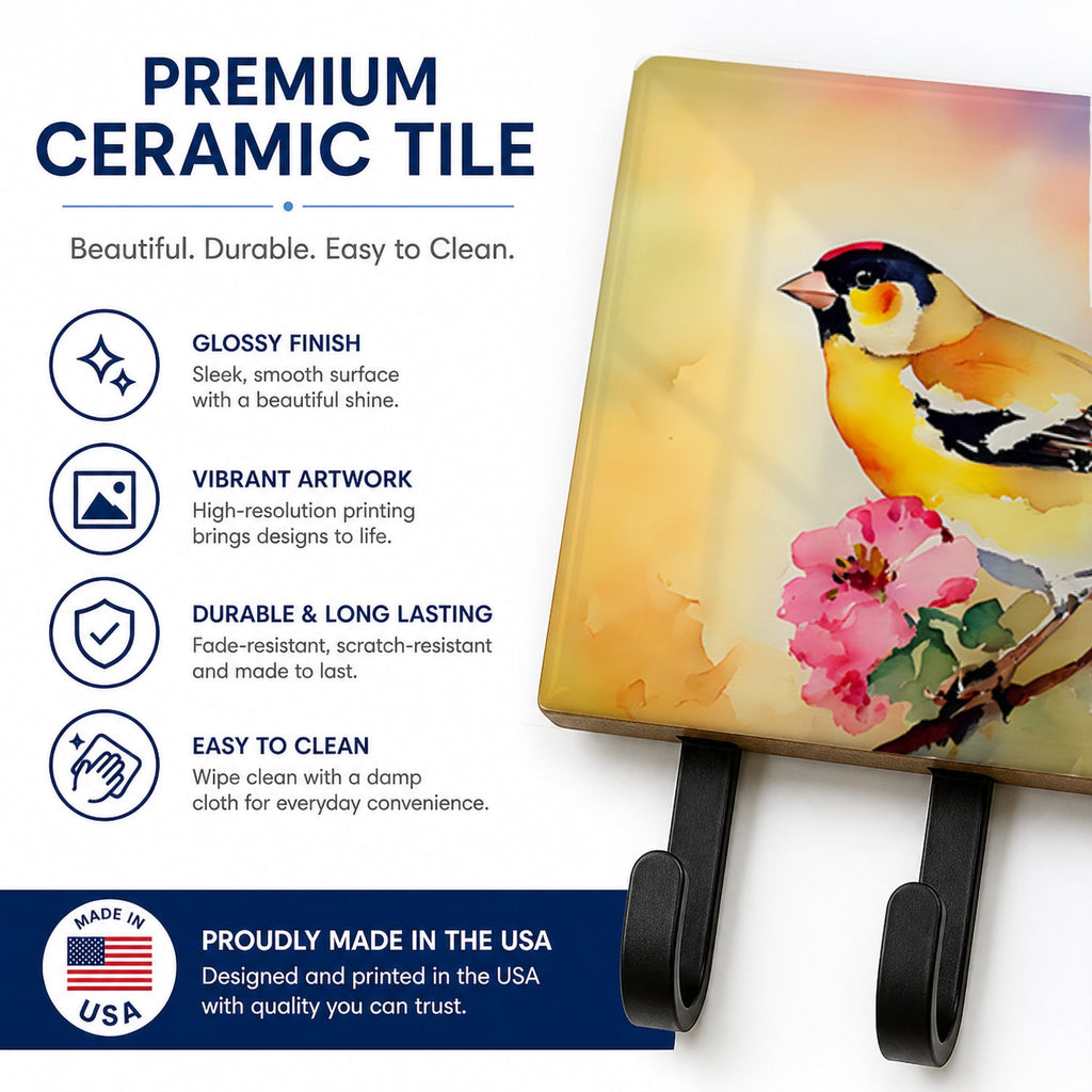 American Goldfinch with Blossoms Leash or Key Holder Wall Hooks, Coat Rack Wall Mount, for Hanging Keys, Towels, Aprons, Leashes