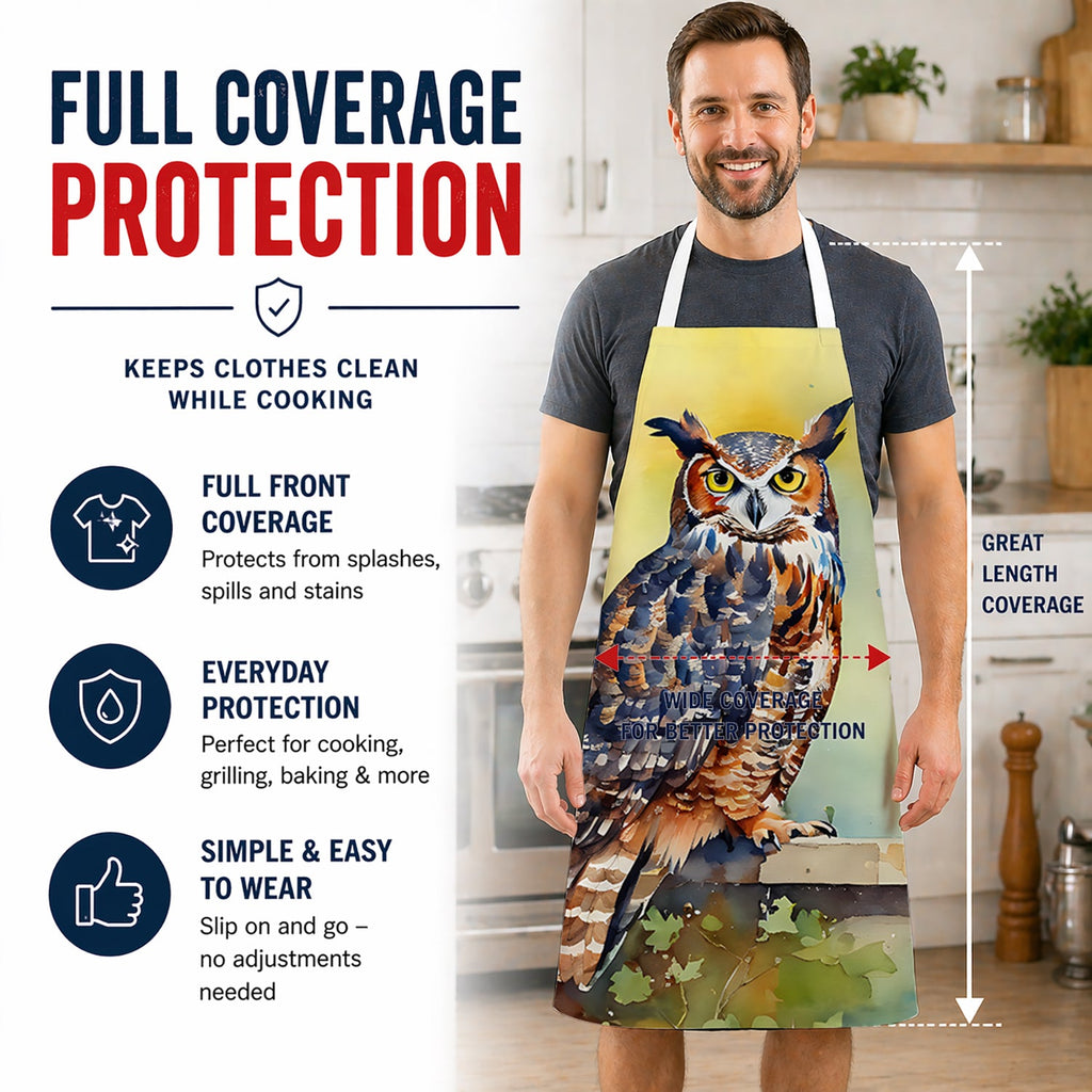 Great Horned Owl on Stone Arch Apron Cooking Kitchen Server Baking Crafts Gardening for Adult Women Men, Unisex, Large, Multicolor