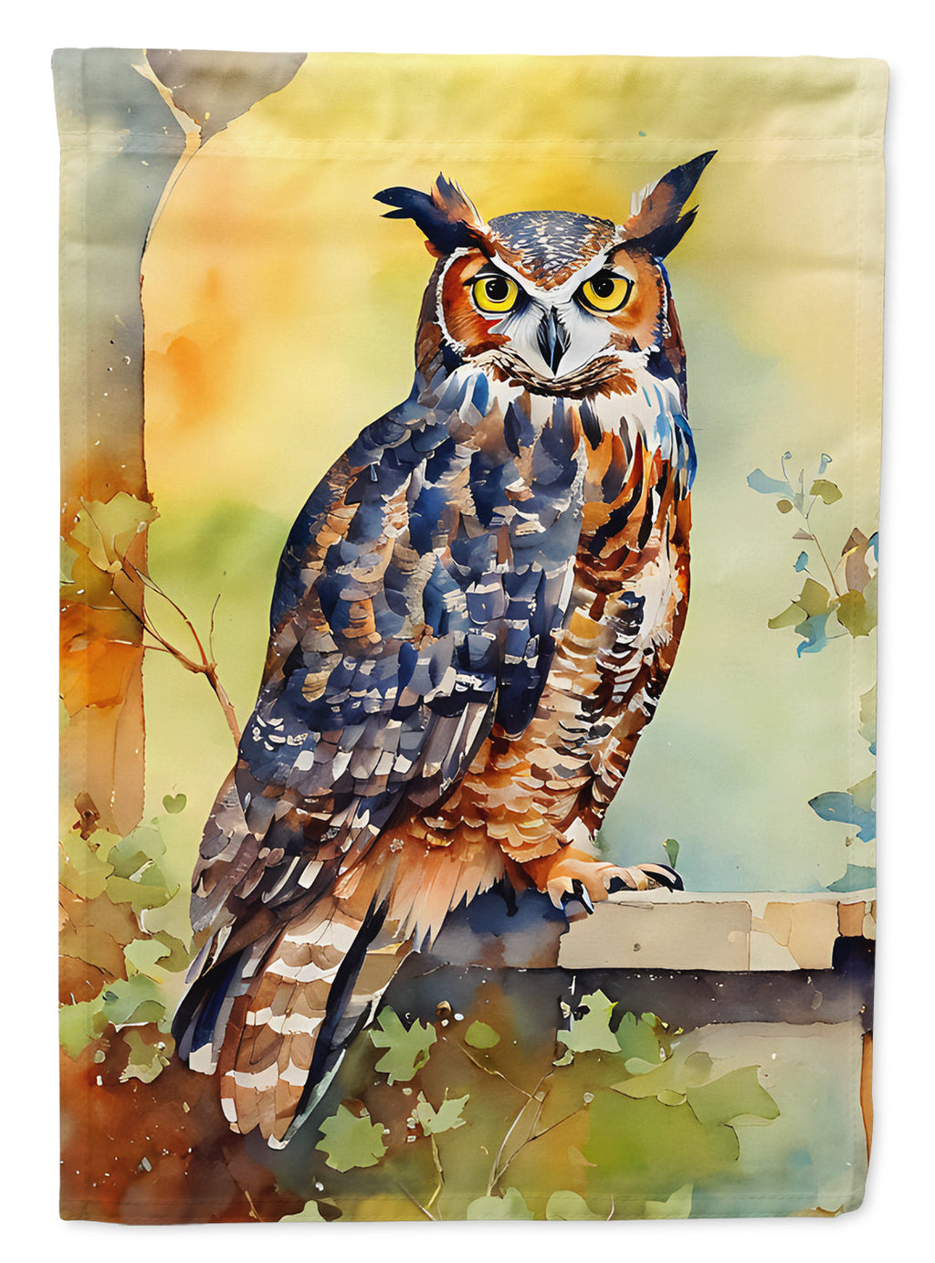 Great Horned Owl on Stone Arch House Flag 28x40 Porch Sleeve Pole Decorative Outside Yard Banner Artwork Wall Hanging, Polyester