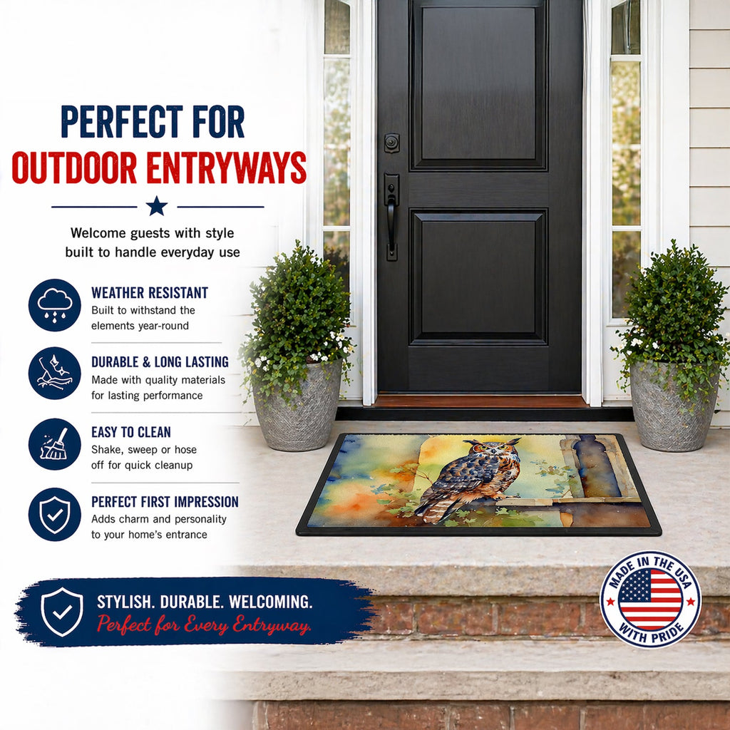 Great Horned Owl on Stone Arch Doormat Indoor Outdoor 24H X 36W Front Door Mat Rugs for Entryway, Non Slip Washable Low Pile,