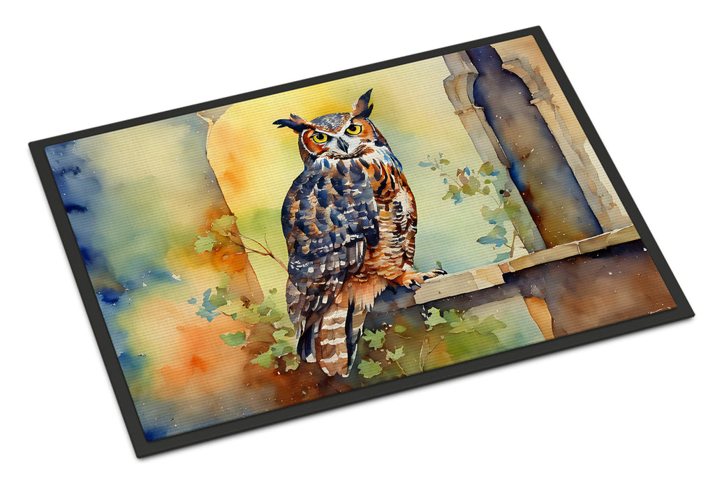Great Horned Owl on Stone Arch Doormat Indoor Outdoor 18H X 27W Front Door Mat Rugs for Entryway, Non Slip Washable