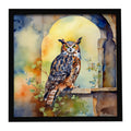 Great Horned Owl on Stone Arch Framed Metal Print Bathroom, Kitchen, Office, Home Decor Wall Art Ready to Hang, Square, 8X8