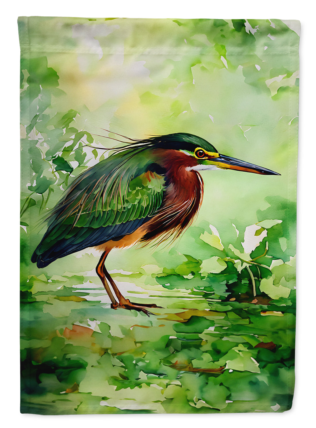 Green Heron Standing Marsh House Flag 28x40 Porch Sleeve Pole Decorative Outside Yard Banner Artwork Wall Hanging, Polyester