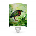 Green Heron Standing Marsh Ceramic Night Light Compact, UL-Certified, Ideal for Bedroom, Bathroom, Nursery, Hallway, Kitchen, 6x4x3, Multicolor