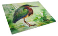 Green Heron Standing Marsh Cutting Board Tempered Glass Kitchen Cutting Surface, Heat Resistant Chopping, Non-Slip Feet, Food Prep & Serving