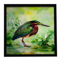 Green Heron Standing Marsh Framed Metal Print Bathroom, Kitchen, Office, Home Decor Wall Art Ready to Hang, Square, 8X8