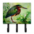 Green Heron Standing Marsh Leash or Key Holder Wall Hooks, Coat Rack Wall Mount, for Hanging Keys, Towels, Aprons, Leashes