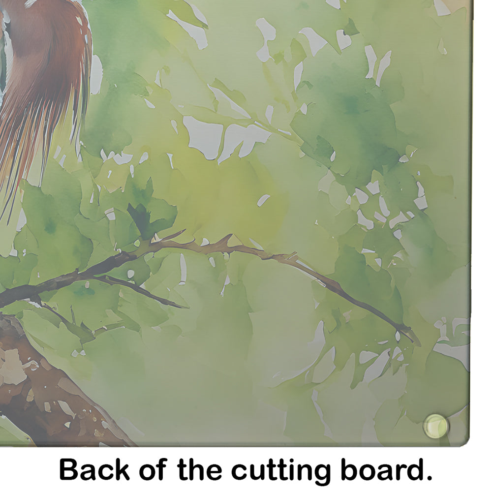 Green Heron Perched Branch Cutting Board Tempered Glass Kitchen Cutting Surface, Heat Resistant Chopping, Non-Slip Feet, Food Prep & Serving
