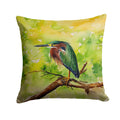 Green Heron Perched Branch Decorative Throw Pillow 18x18 Indoor Outdoor Accent Cushion, Fabric Cover with Insert for Sofa, Bed, Porch & Living Room