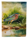 Green Heron Standing Shoreline House Flag 28x40 Porch Sleeve Pole Decorative Outside Yard Banner Artwork Wall Hanging, Polyester