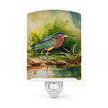 Green Heron Standing Shoreline Ceramic Night Light Compact, UL-Certified, Ideal for Bedroom, Bathroom, Nursery, Hallway, Kitchen, 6x4x3, Multicolor
