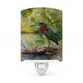 Green Heron by Water Edge Ceramic Night Light Compact, UL-Certified, Ideal for Bedroom, Bathroom, Nursery, Hallway, Kitchen, 6x4x3, Multicolor