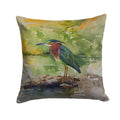 Green Heron by Water Edge Decorative Throw Pillow 14x14 Indoor Outdoor Accent Cushion, Fabric Cover with Insert for Sofa, Bed, Porch & Living Room
