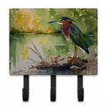 Green Heron by Water Edge Leash or Key Holder Wall Hooks, Coat Rack Wall Mount, for Hanging Keys, Towels, Aprons, Leashes