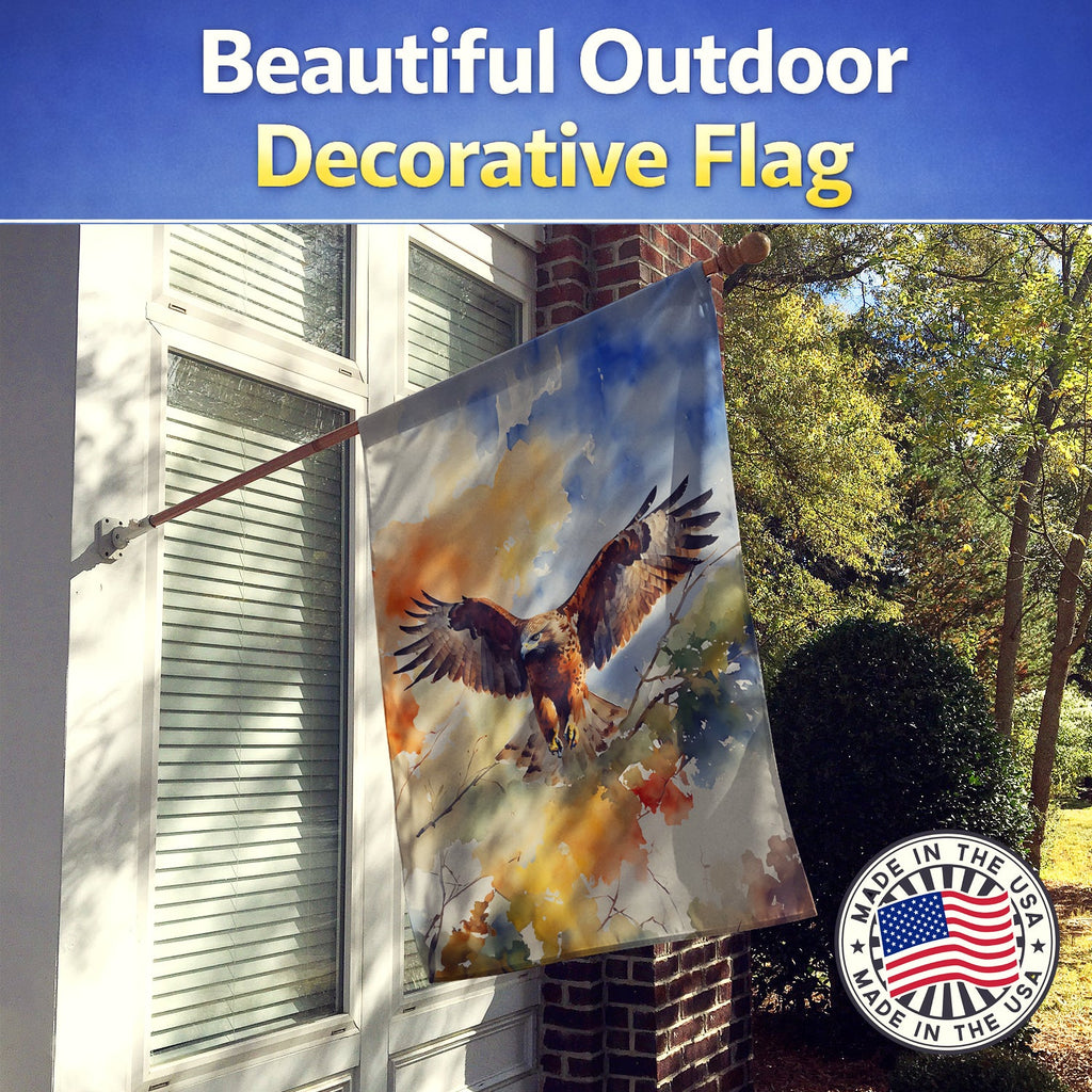 Red Tailed Hawk Landing Wings Spread House Flag 28x40 Porch Sleeve Pole Decorative Outside Yard Banner Artwork Wall Hanging, Polyester
