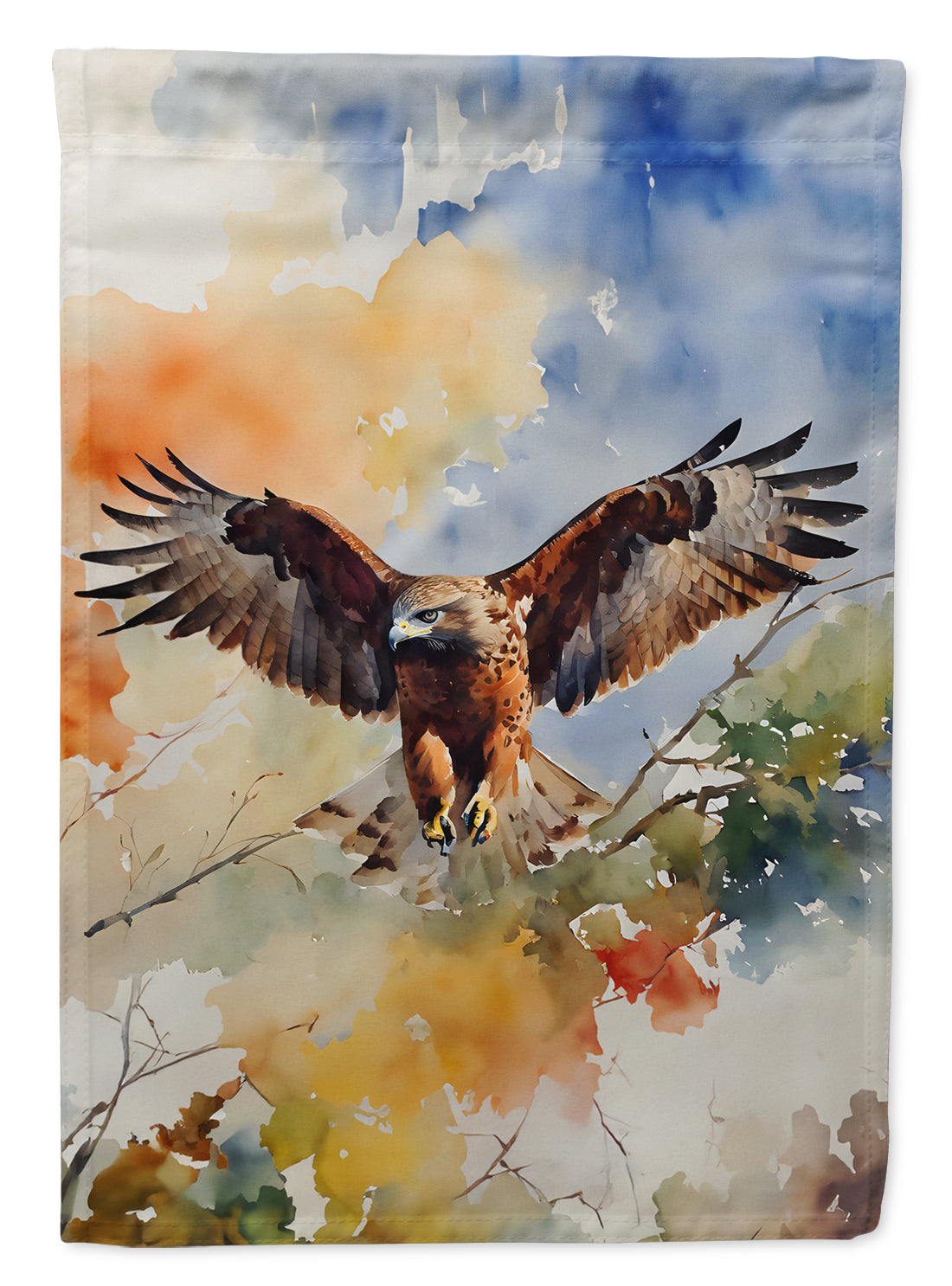 Red Tailed Hawk Landing Wings Spread House Flag 28x40 Porch Sleeve Pole Decorative Outside Yard Banner Artwork Wall Hanging, Polyester