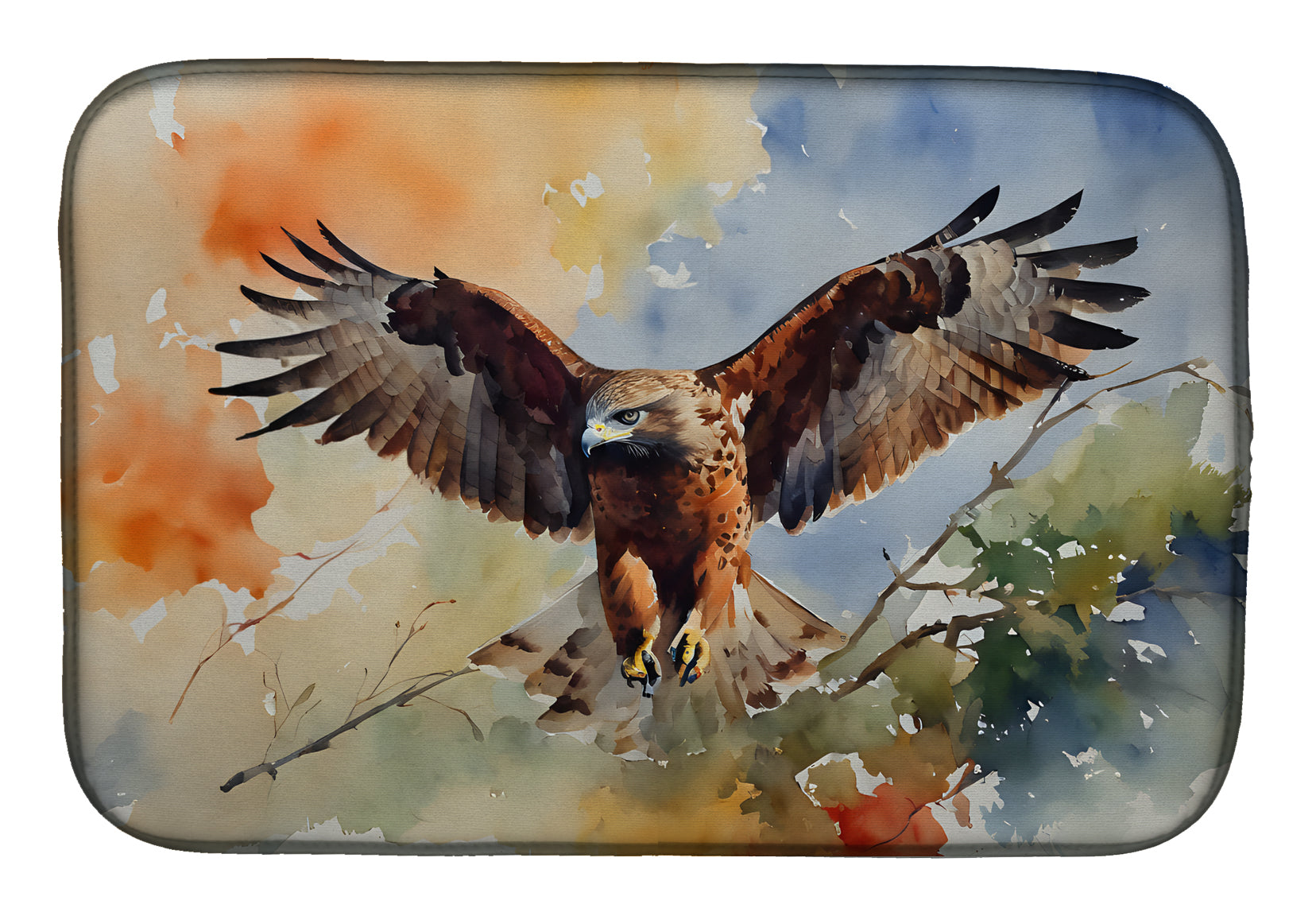 Red Tailed Hawk Landing Wings Spread Dish Drying Mat Absorbent Dish Drying Mat Pad for Kitchen Counter Dish Drainer Mat for Countertop, 14 x 21", Multicolor