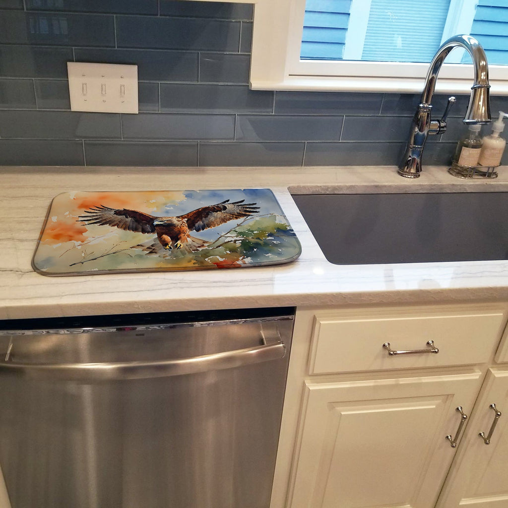 Red Tailed Hawk Landing Wings Spread Dish Drying Mat Absorbent Dish Drying Mat Pad for Kitchen Counter Dish Drainer Mat for Countertop, 14 x 21", Multicolor