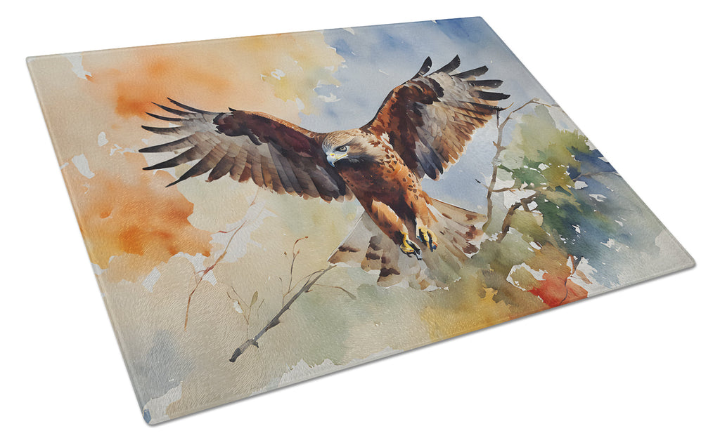 Red Tailed Hawk Landing Wings Spread Cutting Board Tempered Glass Kitchen Cutting Surface, Heat Resistant Chopping, Non-Slip Feet, Food Prep & Serving