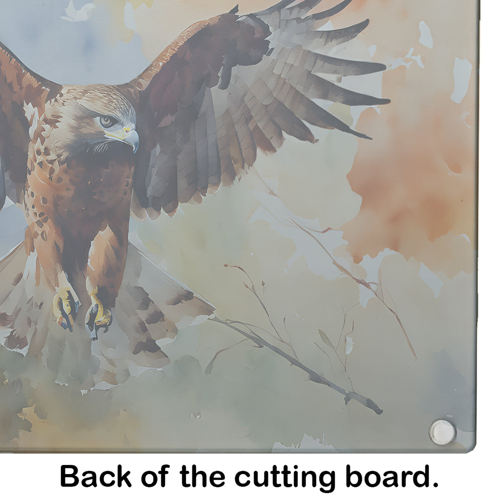 Red Tailed Hawk Landing Wings Spread Cutting Board Tempered Glass Kitchen Cutting Surface, Heat Resistant Chopping, Non-Slip Feet, Food Prep & Serving