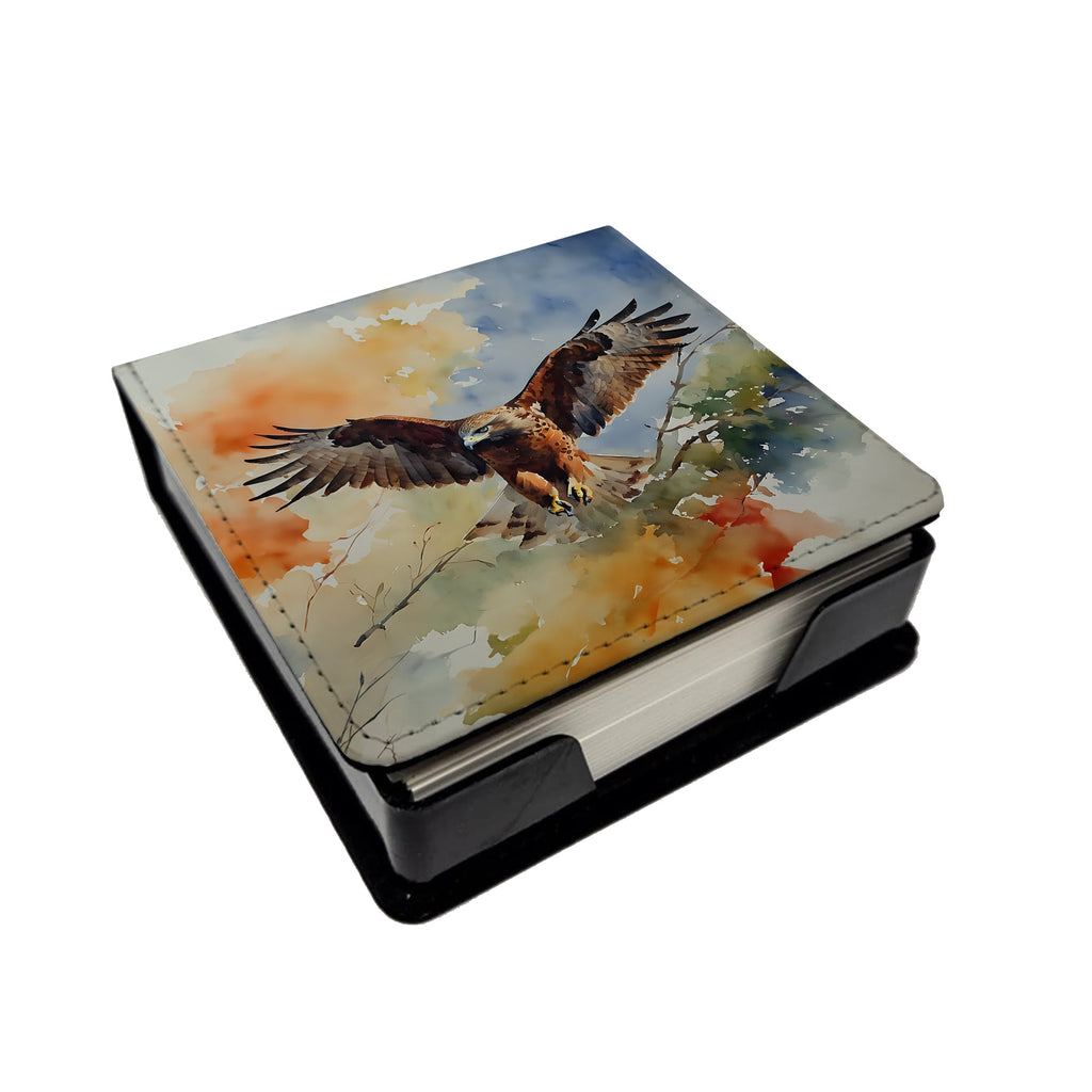 Red Tailed Hawk Landing Wings Spread PU Leather Note Paper Holder with Artist-Designed Cover, Desk Accessory, Office Gift