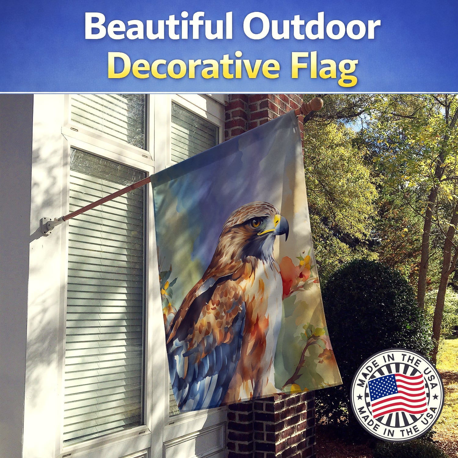 Red Tailed Hawk Portrait Wildlife House Flag 28x40 Porch Sleeve Pole Decorative Outside Yard Banner Artwork Wall Hanging, Polyester
