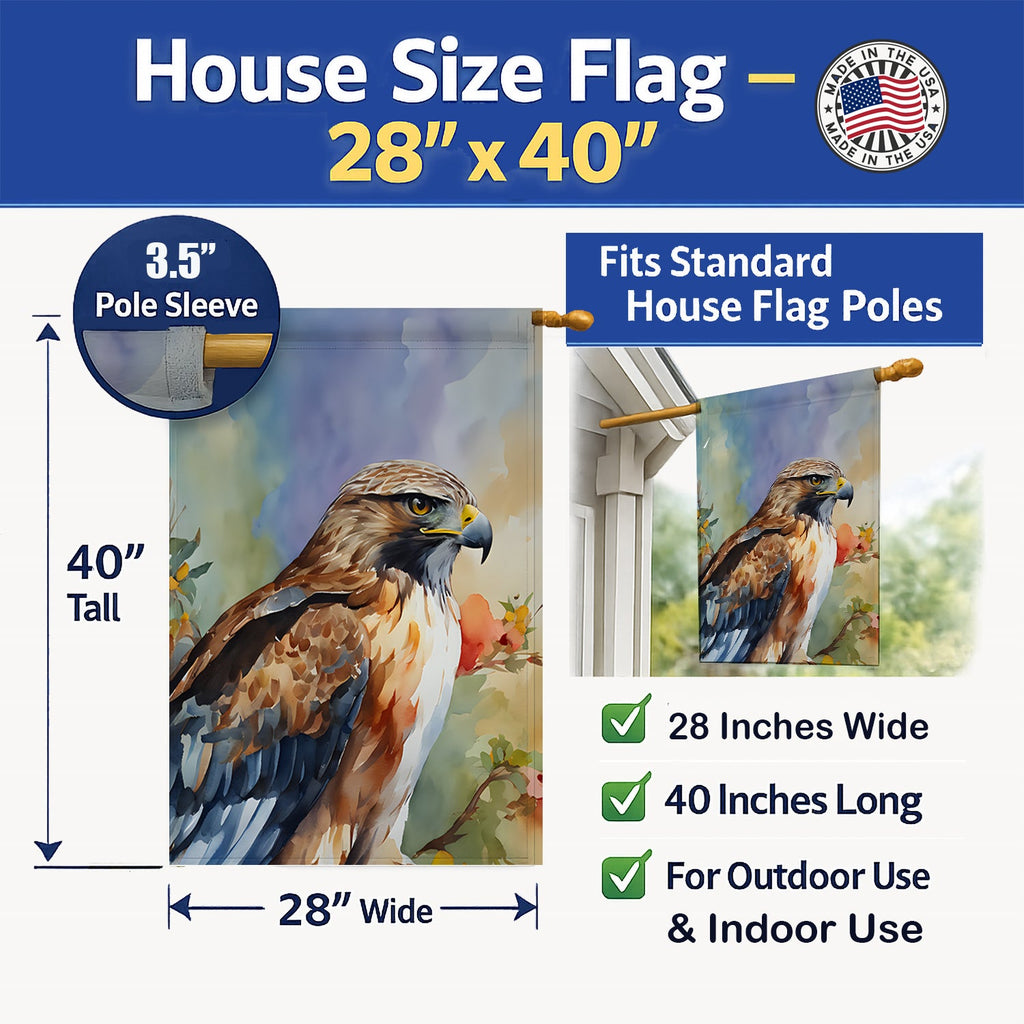 Red Tailed Hawk Portrait Wildlife House Flag 28x40 Porch Sleeve Pole Decorative Outside Yard Banner Artwork Wall Hanging, Polyester