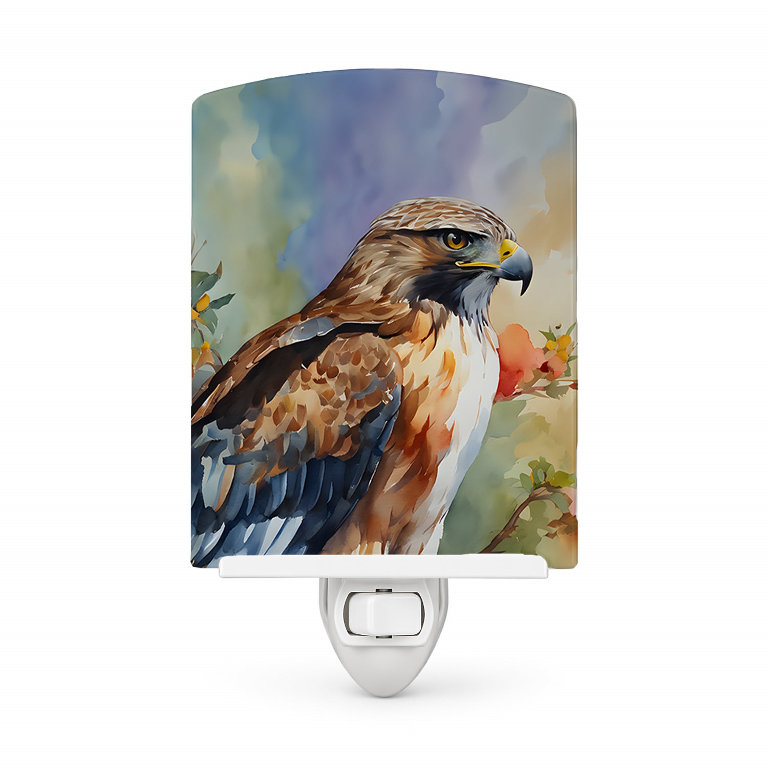 Red Tailed Hawk Portrait Wildlife Ceramic Night Light Compact, UL-Certified, Ideal for Bedroom, Bathroom, Nursery, Hallway, Kitchen, 6x4x3, Multicolor