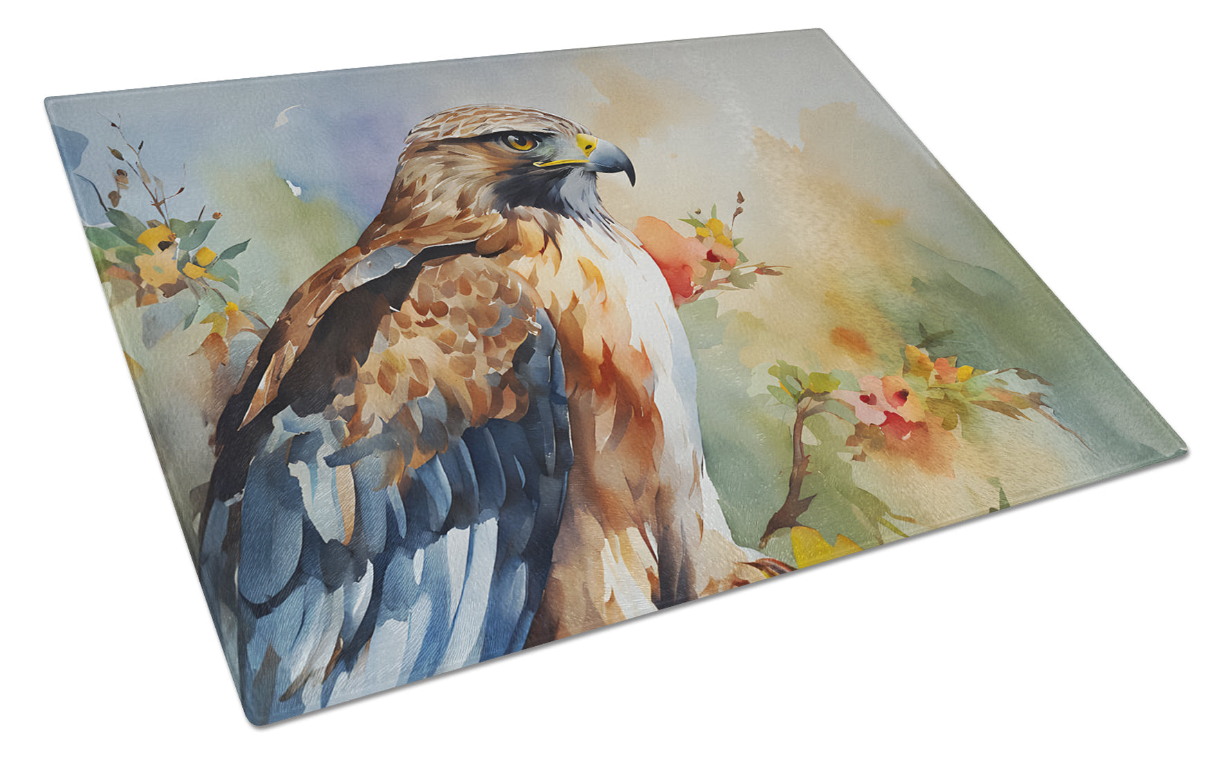 Red Tailed Hawk Portrait Wildlife Cutting Board Tempered Glass Kitchen Cutting Surface, Heat Resistant Chopping, Non-Slip Feet, Food Prep & Serving