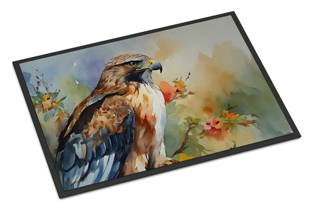 Red Tailed Hawk Portrait Wildlife Doormat Indoor Outdoor 18H X 27W Front Door Mat Rugs for Entryway, Non Slip Washable