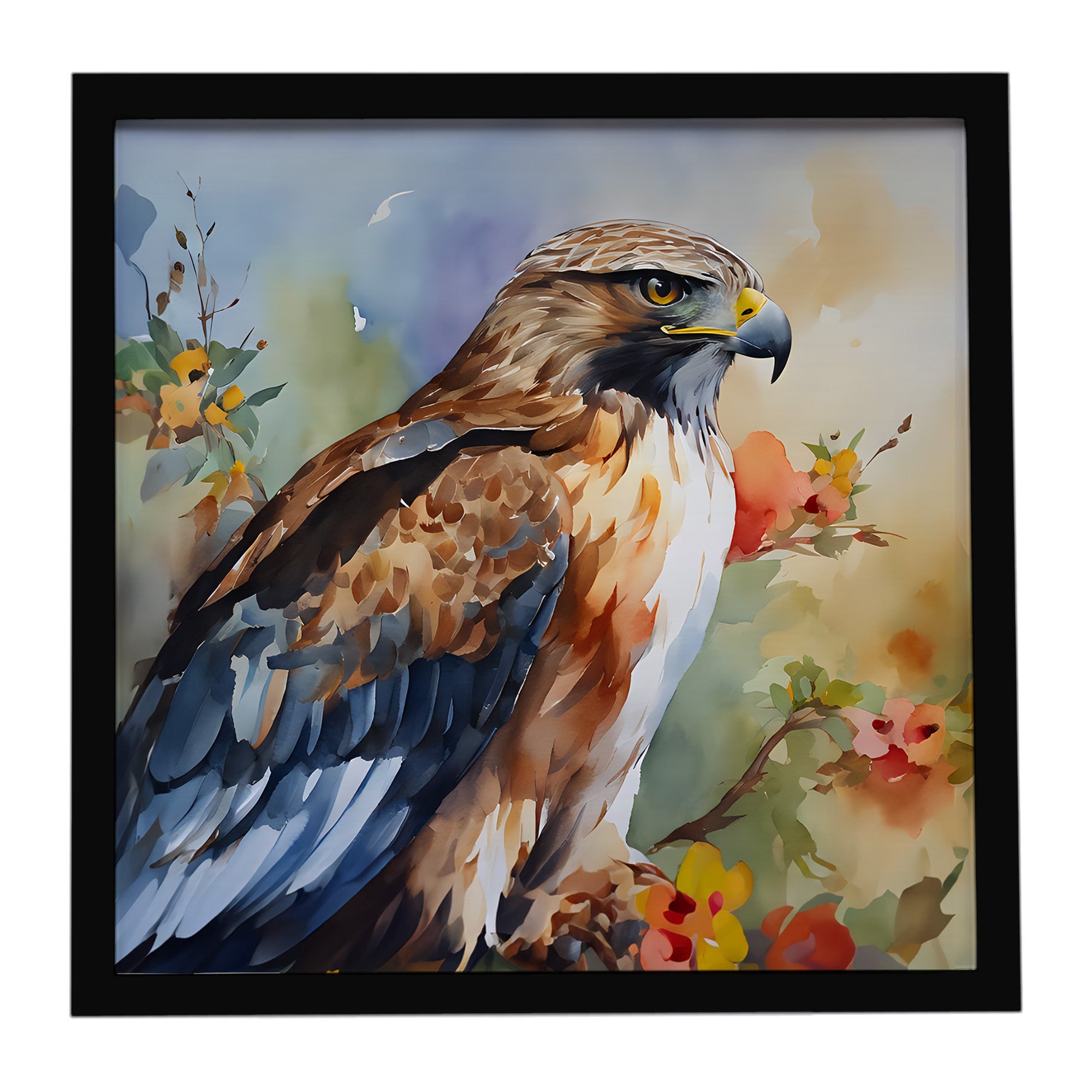 Red Tailed Hawk Portrait Wildlife Framed Metal Print Bathroom, Kitchen, Office, Home Decor Wall Art Ready to Hang, Square, 8X8
