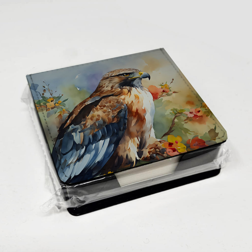 Red Tailed Hawk Portrait Wildlife PU Leather Note Paper Holder with Artist-Designed Cover, Desk Accessory, Office Gift