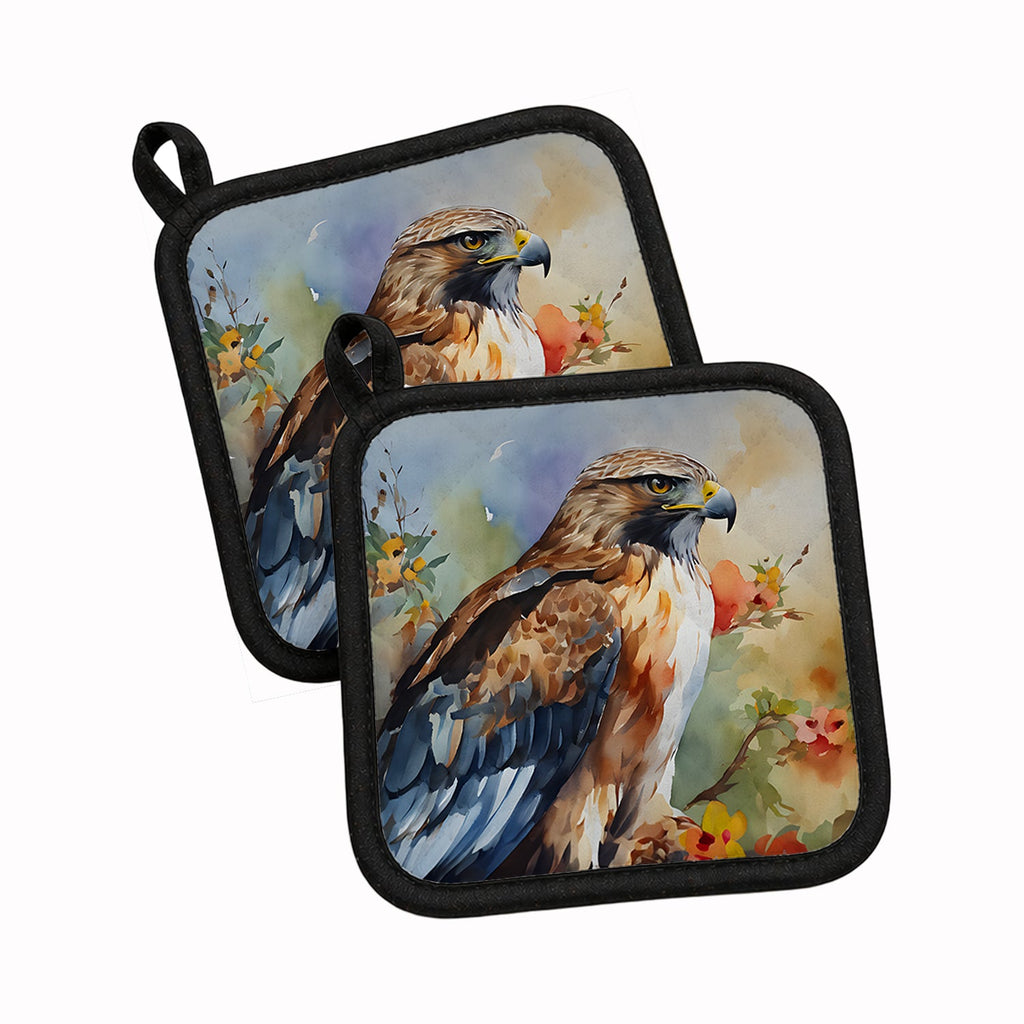Red Tailed Hawk Portrait Wildlife Pot Holder Set of 2 Heat Resistant Quilted Hot Pads 7.5 x 7.5 Inch, Insulated Kitchen Trivets for Cooking & Baking