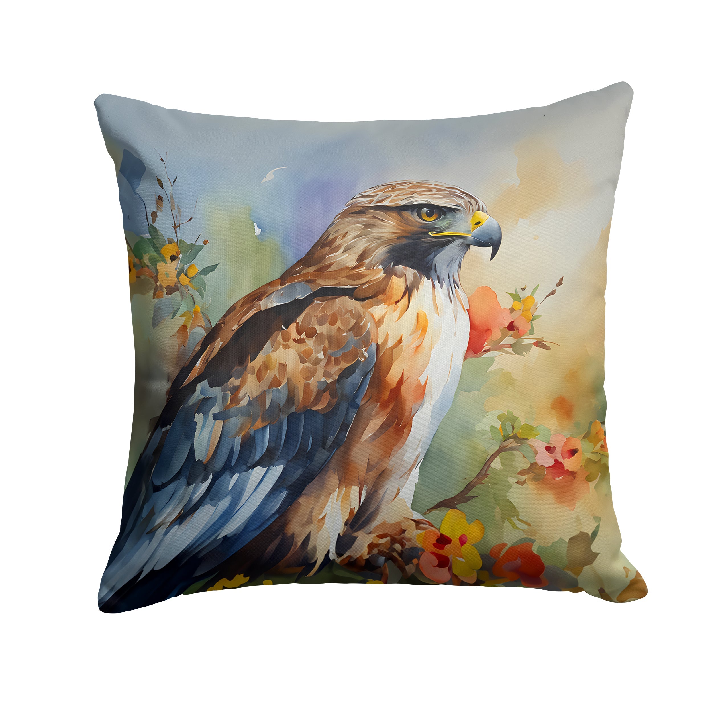 Red Tailed Hawk Portrait Wildlife Decorative Throw Pillow 18x18 Indoor Outdoor Accent Cushion, Fabric Cover with Insert for Sofa, Bed, Porch & Living Room