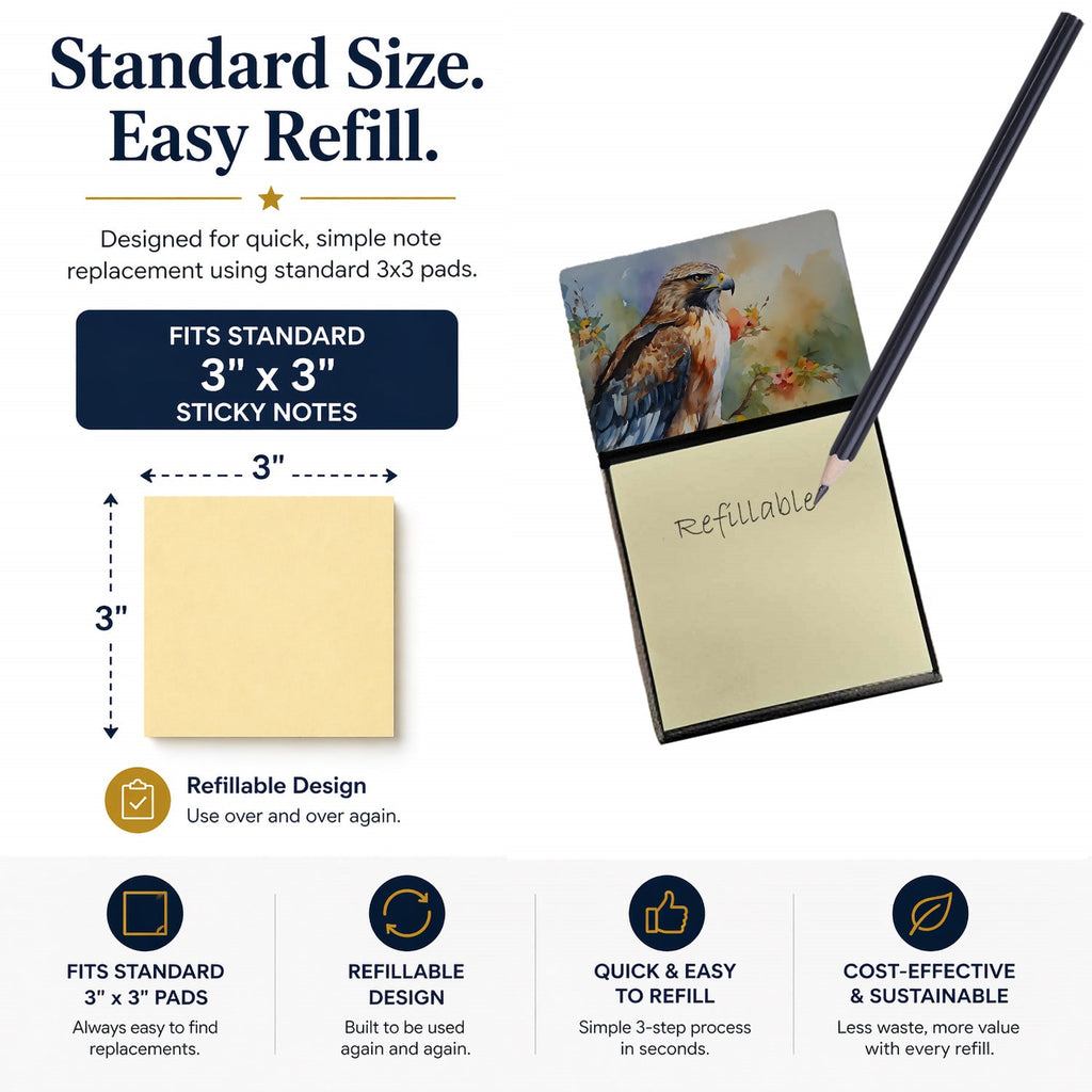 Red Tailed Hawk Portrait Wildlife Watercolor Sticky Note Holder Refillable Dispenser Desk Accessory 3x3 Pad Gift