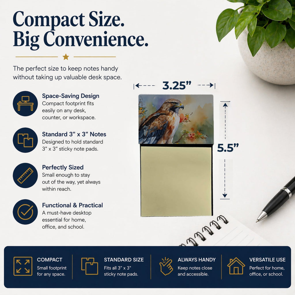 Red Tailed Hawk Portrait Wildlife Watercolor Sticky Note Holder Refillable Dispenser Desk Accessory 3x3 Pad Gift