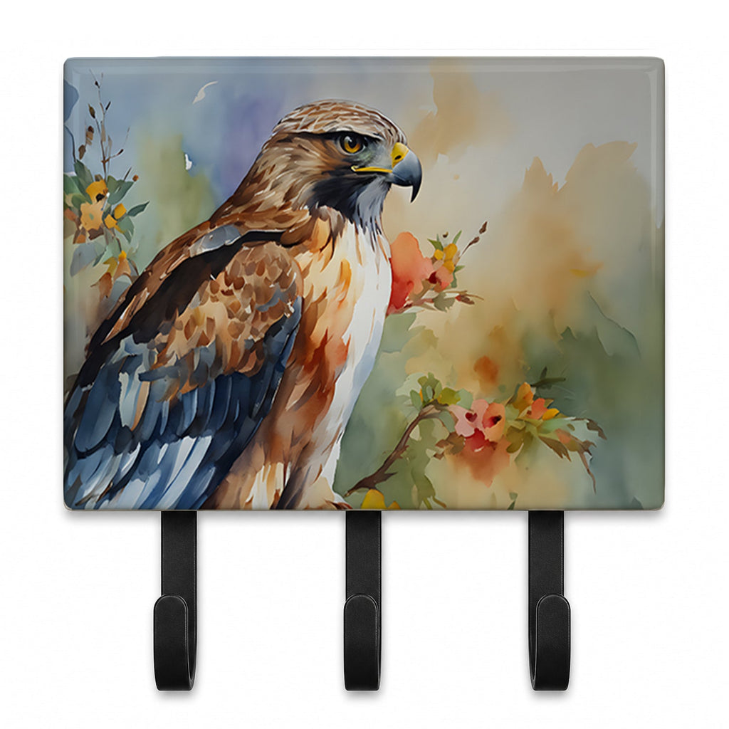 Red Tailed Hawk Portrait Wildlife Leash or Key Holder Wall Hooks, Coat Rack Wall Mount, for Hanging Keys, Towels, Aprons, Leashes