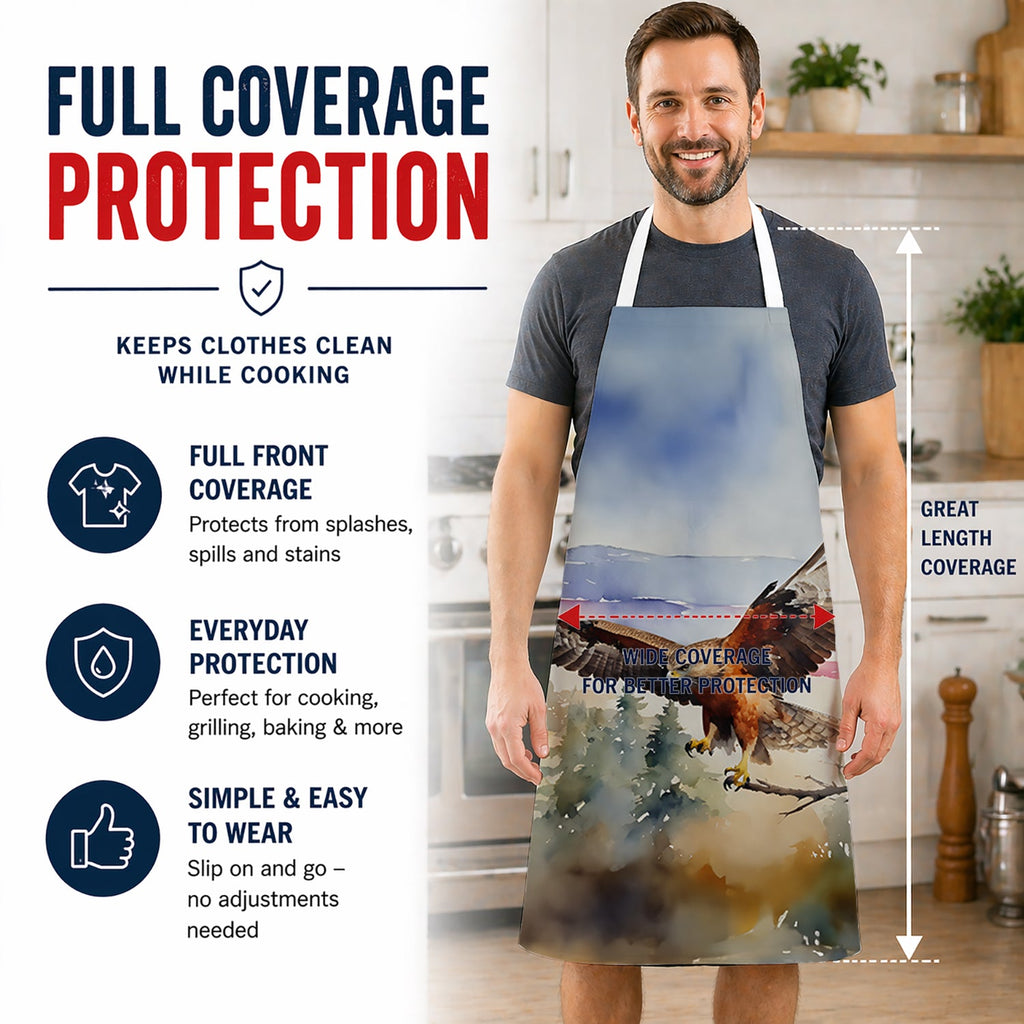 Red Tailed Hawk Flying Landscape Apron Cooking Kitchen Server Baking Crafts Gardening for Adult Women Men, Unisex, Large, Multicolor