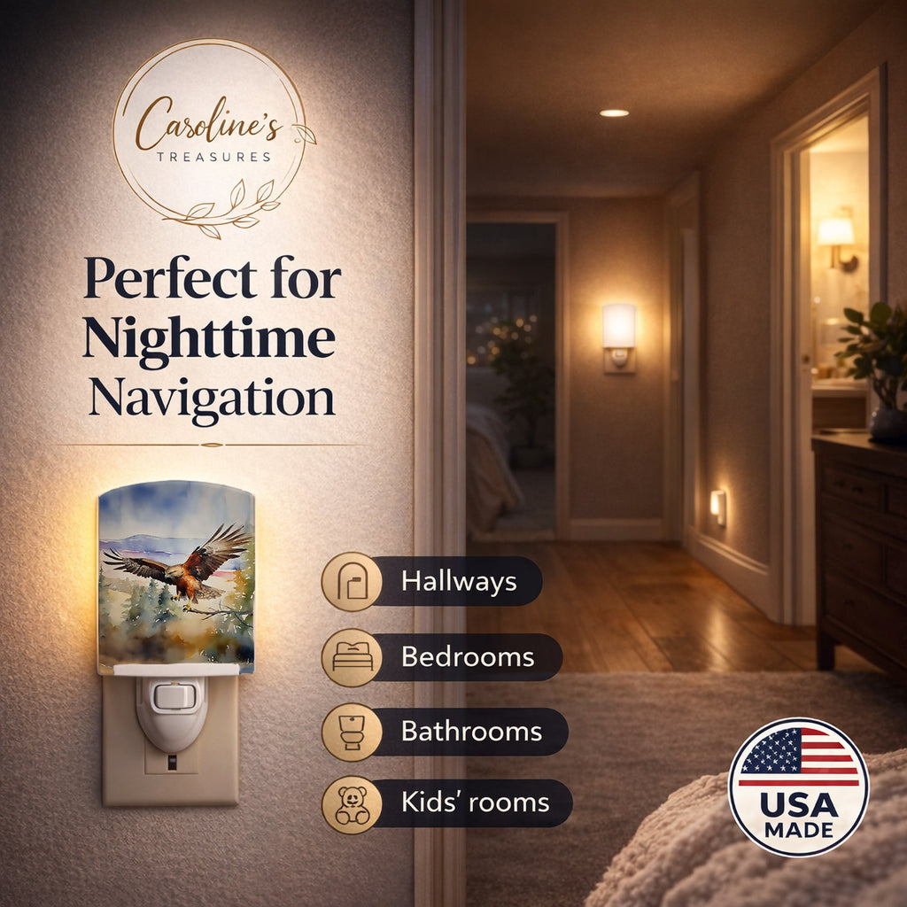 Red Tailed Hawk Flying Landscape Ceramic Night Light Compact, UL-Certified, Ideal for Bedroom, Bathroom, Nursery, Hallway, Kitchen, 6x4x3, Multicolor