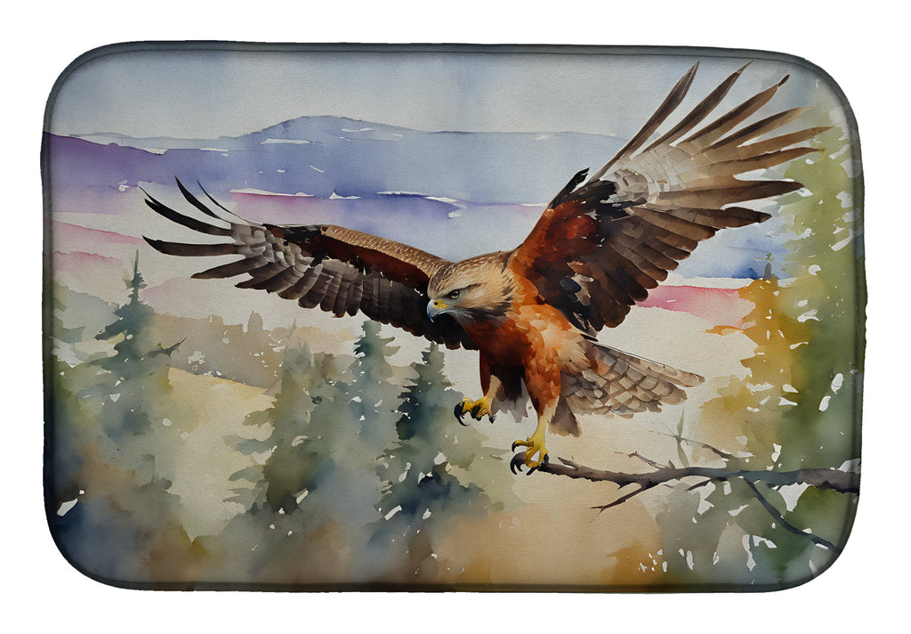 Red Tailed Hawk Flying Landscape Dish Drying Mat Absorbent Dish Drying Mat Pad for Kitchen Counter Dish Drainer Mat for Countertop, 14 x 21", Multicolor
