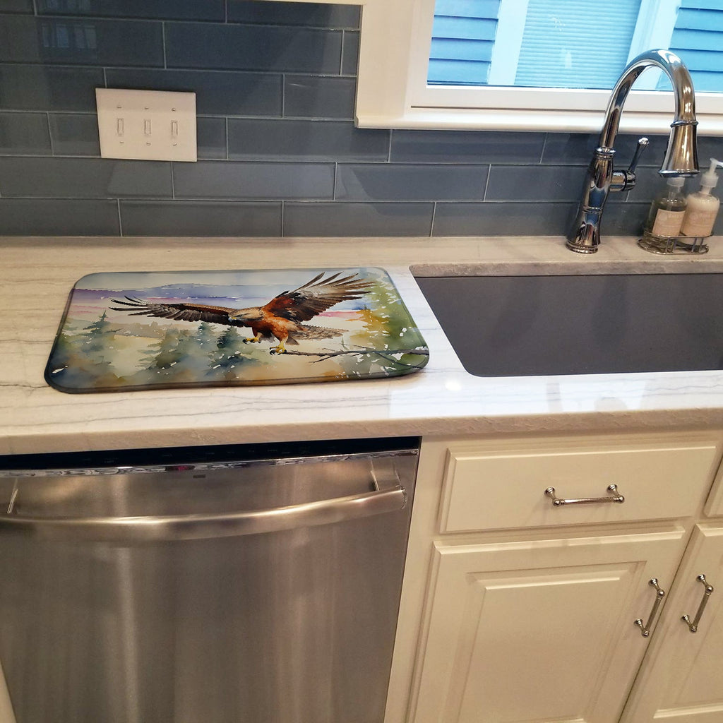 Red Tailed Hawk Flying Landscape Dish Drying Mat Absorbent Dish Drying Mat Pad for Kitchen Counter Dish Drainer Mat for Countertop, 14 x 21", Multicolor