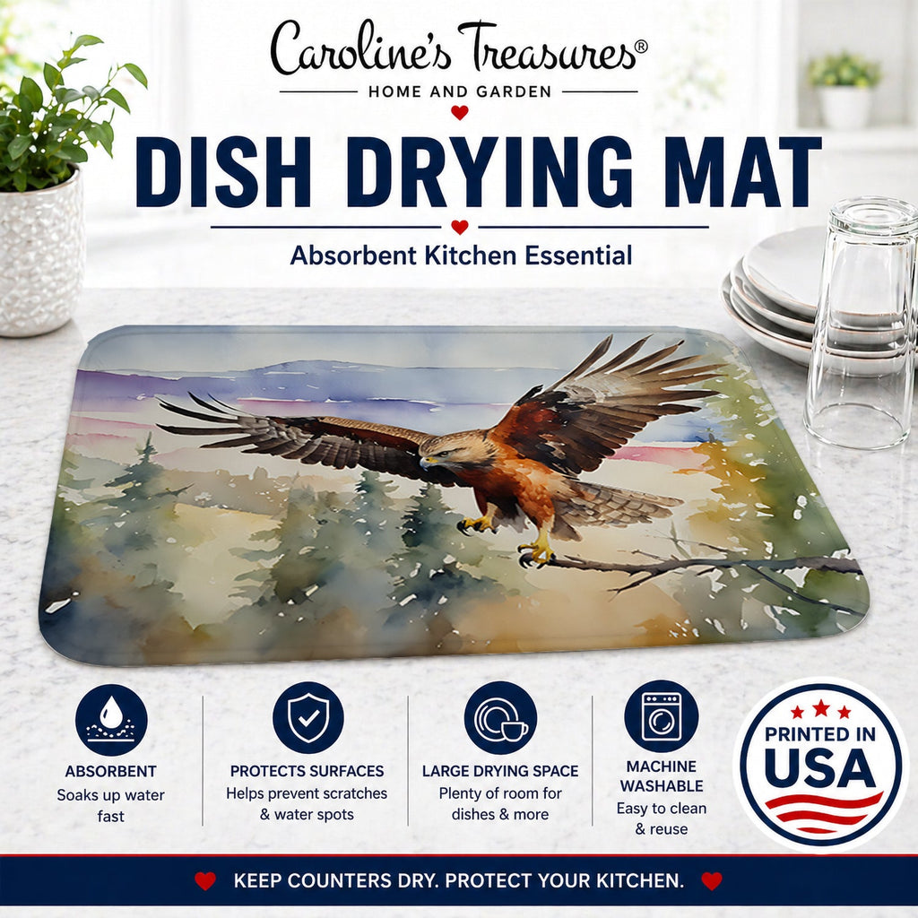 Red Tailed Hawk Flying Landscape Dish Drying Mat Absorbent Dish Drying Mat Pad for Kitchen Counter Dish Drainer Mat for Countertop, 14 x 21", Multicolor