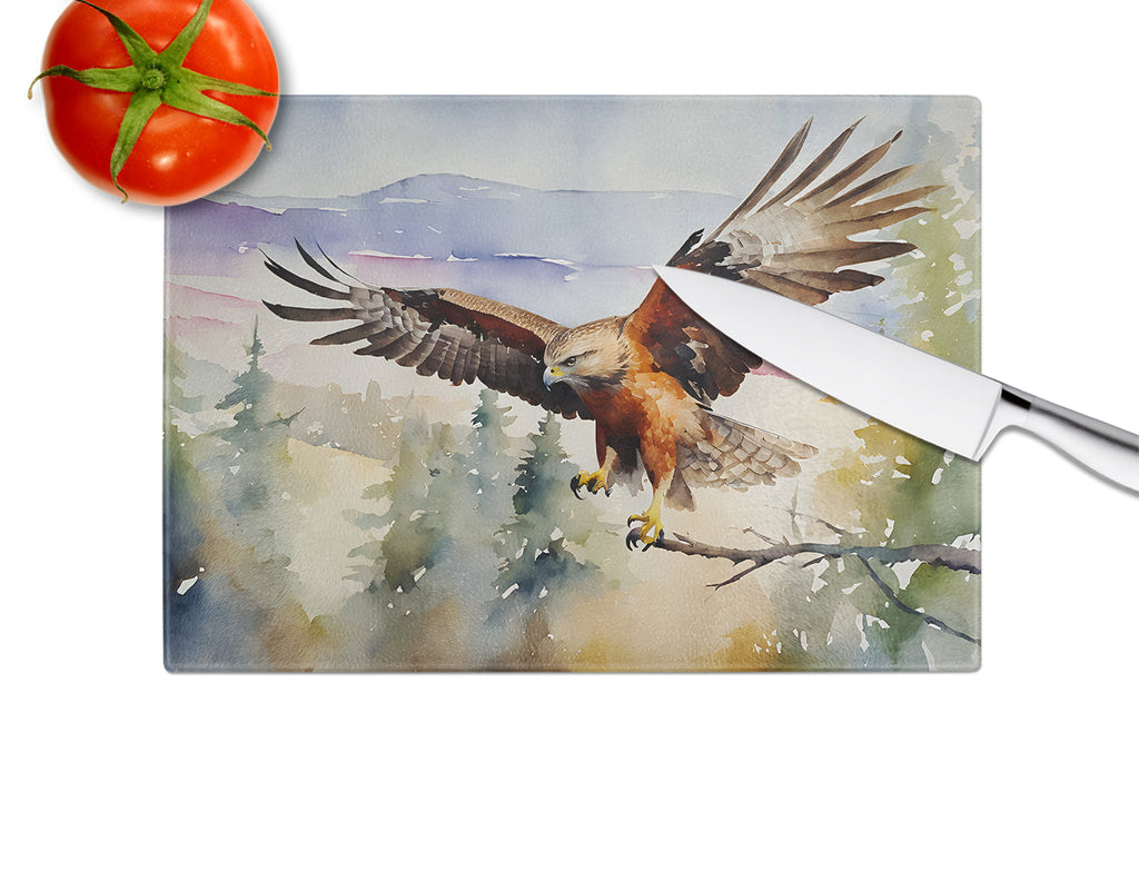 Red Tailed Hawk Flying Landscape Cutting Board Tempered Glass Kitchen Cutting Surface, Heat Resistant Chopping, Non-Slip Feet, Food Prep & Serving