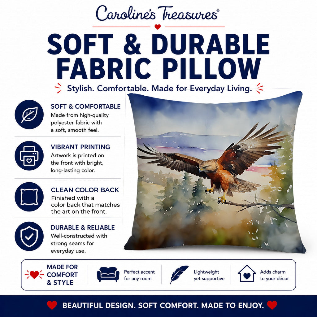 Red Tailed Hawk Flying Landscape Decorative Throw Pillow 18x18 Indoor Outdoor Accent Cushion, Fabric Cover with Insert for Sofa, Bed, Porch & Living Room