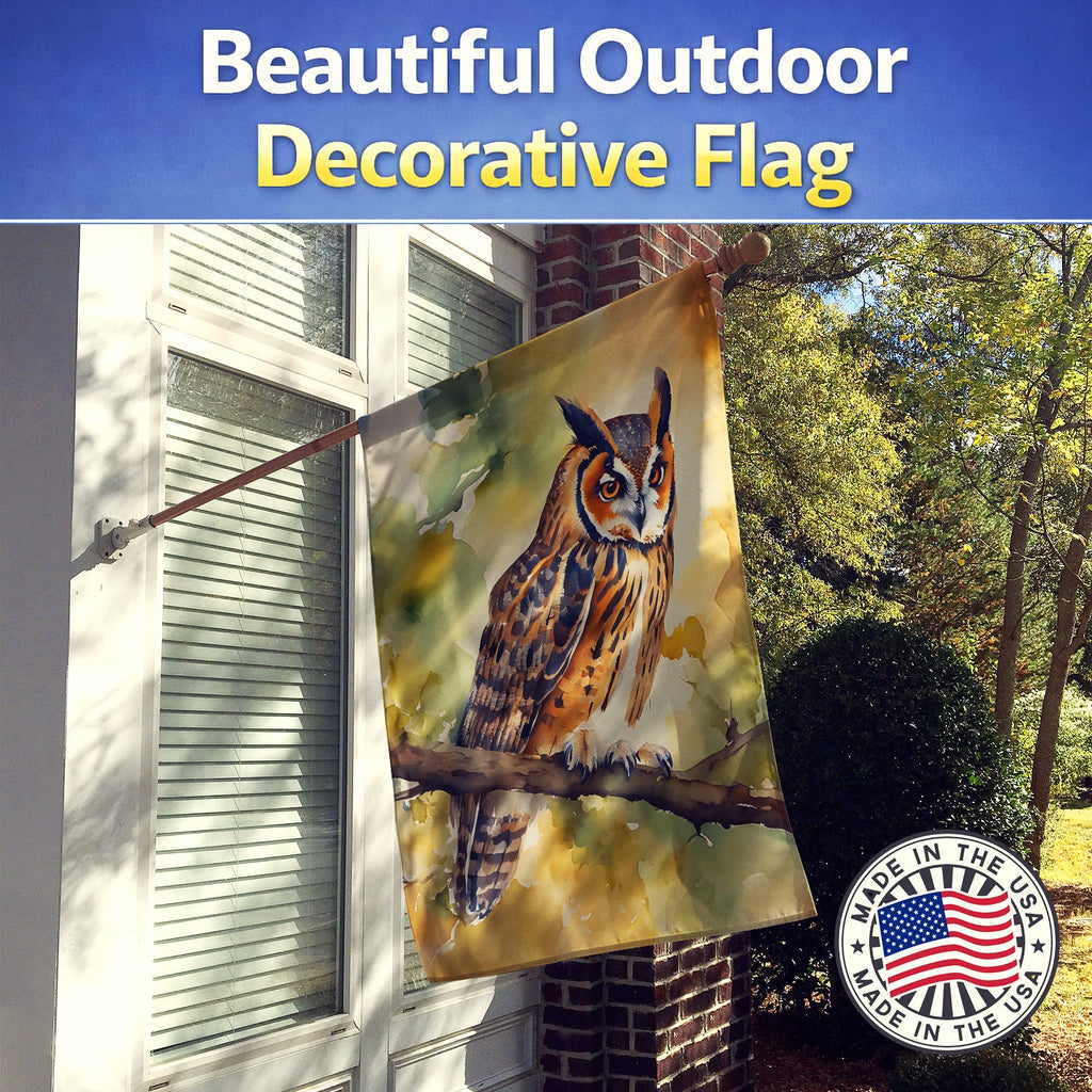 Long-Eared Owll Perched Branch House Flag 28x40 Porch Sleeve Pole Decorative Outside Yard Banner Artwork Wall Hanging, Polyester