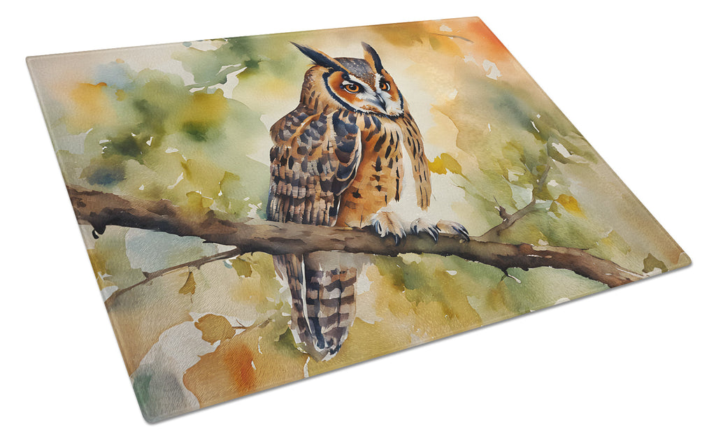 Long-Eared Owll Perched Branch Cutting Board Tempered Glass Kitchen Cutting Surface, Heat Resistant Chopping, Non-Slip Feet, Food Prep & Serving